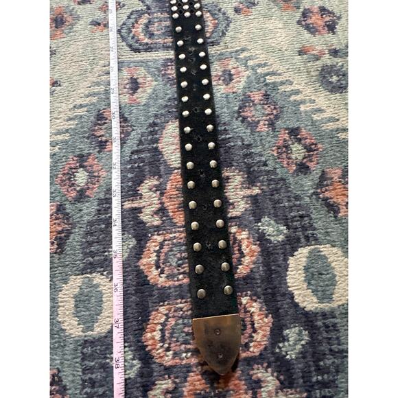 Vintage Studded Leather Suede Western Belt Rhinestone Silver Buckle 38” Medium